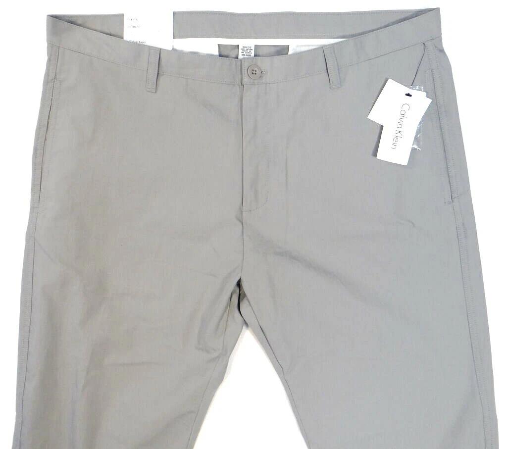 Calvin Klein Slim Fit Gray 100 Cotton Flat Front Casual Pants