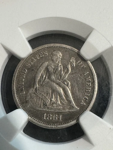 1861-s Seated Dime, Rare Date, NGC AU Details, Free shipping