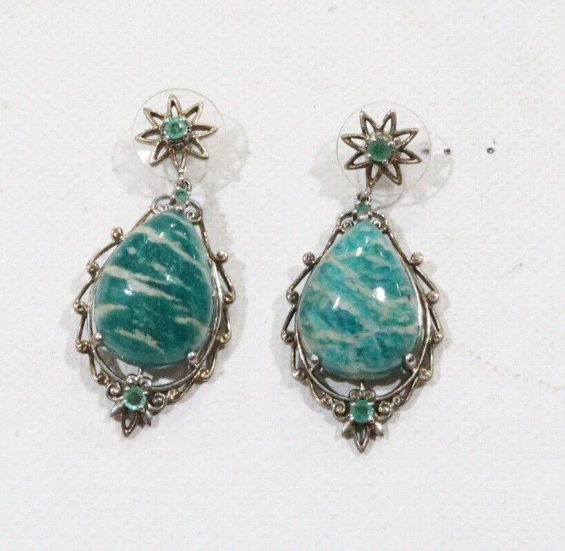 Sterling silver emerald large amazonite cabochon … - image 1