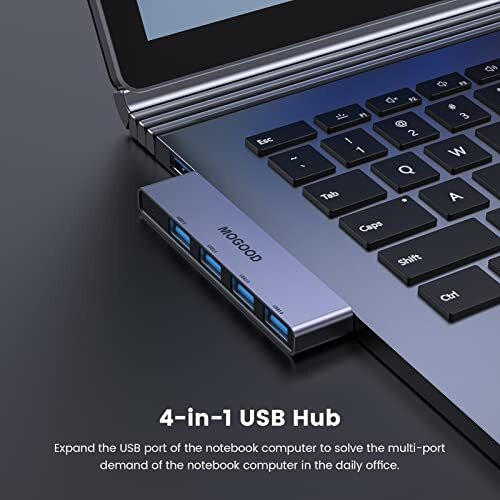Slim Grey USB 3.0 Hub for Laptop - 4-Port Ultra-Thin Splitter Slim Grey USB 3.0 Hub for Laptop - 4-Port Ultra-Thin Splitter