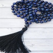 6mm Lapis Lazuli 108 Beads Tassel Mala Necklace Buddhism Wristband Healing Bless