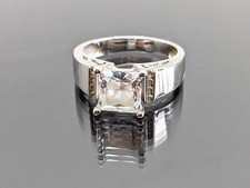 Vtg Signed SW Sterling Silver Square Faceted CZ Engagement Ring - Sz 8