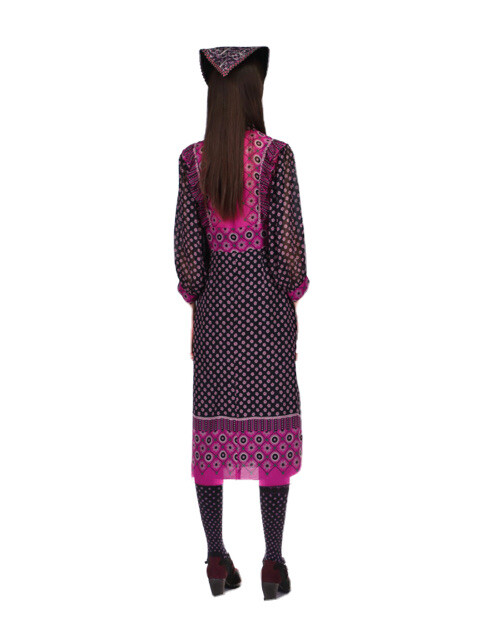 NWT Anna Sui Floral Black/Purple Ruffle Dress Retro Free People Midi sz 6