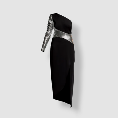 black sequin asymmetrical dress Strapless Black Sequin Mini Dress With Asymmetrical Detail 44378