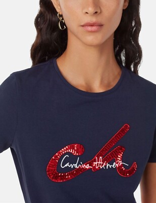 Camiseta CH Carolina Herrera Mujer Lentejuelas Marino Nueva