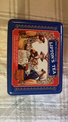 Vintage Lipton Tea Tin Nostalgic Collection empty One Small Dent See Photo