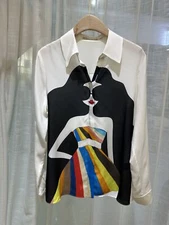 Women Alice + Olivia Silk Blouse Top Collared Long Sleeve Top