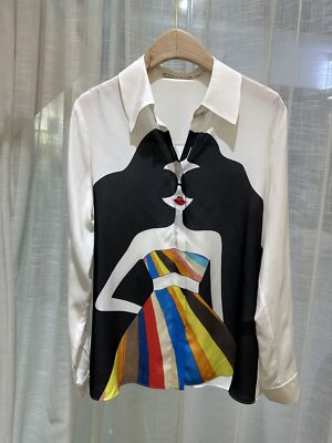 Women Alice + Olivia Silk Blouse Top Collared Long Sleeve Top