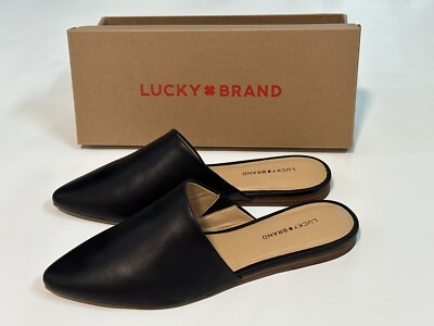 LUCKY BRAND Sz 10 M Black Leather Pointed Slip On Mule Flat 