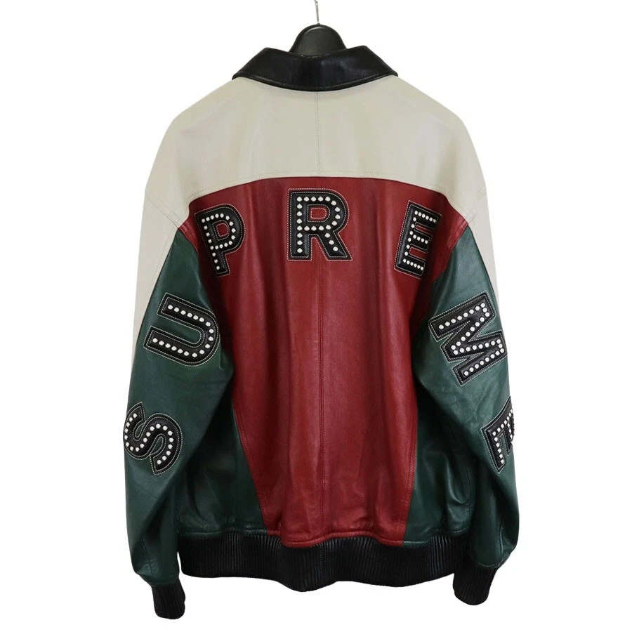 Veste en cuir BlackEy cloutée logo arc multicolore L occasion longu cm