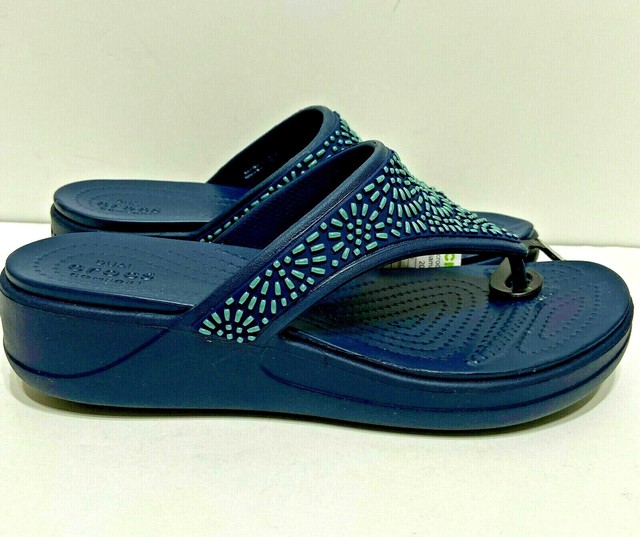 Crocs Monterey Diamante Black Wedge Flip Flop Sandals Womens Sz 8 Shoes for sale online | eBay