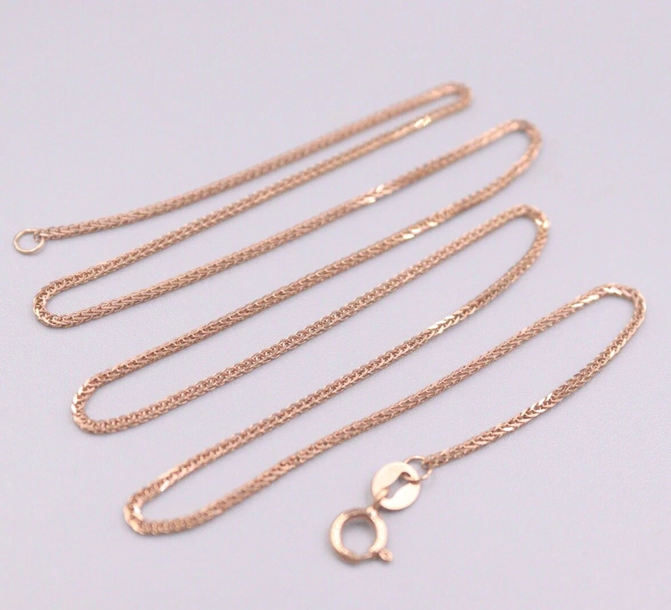 Collar de eslabones de trigo de cadena de oro rosa de 18 quilates puro Au750 de 0,8 mm 1,4-1,6 g 17,9 pulgadas Foto 2 de 3