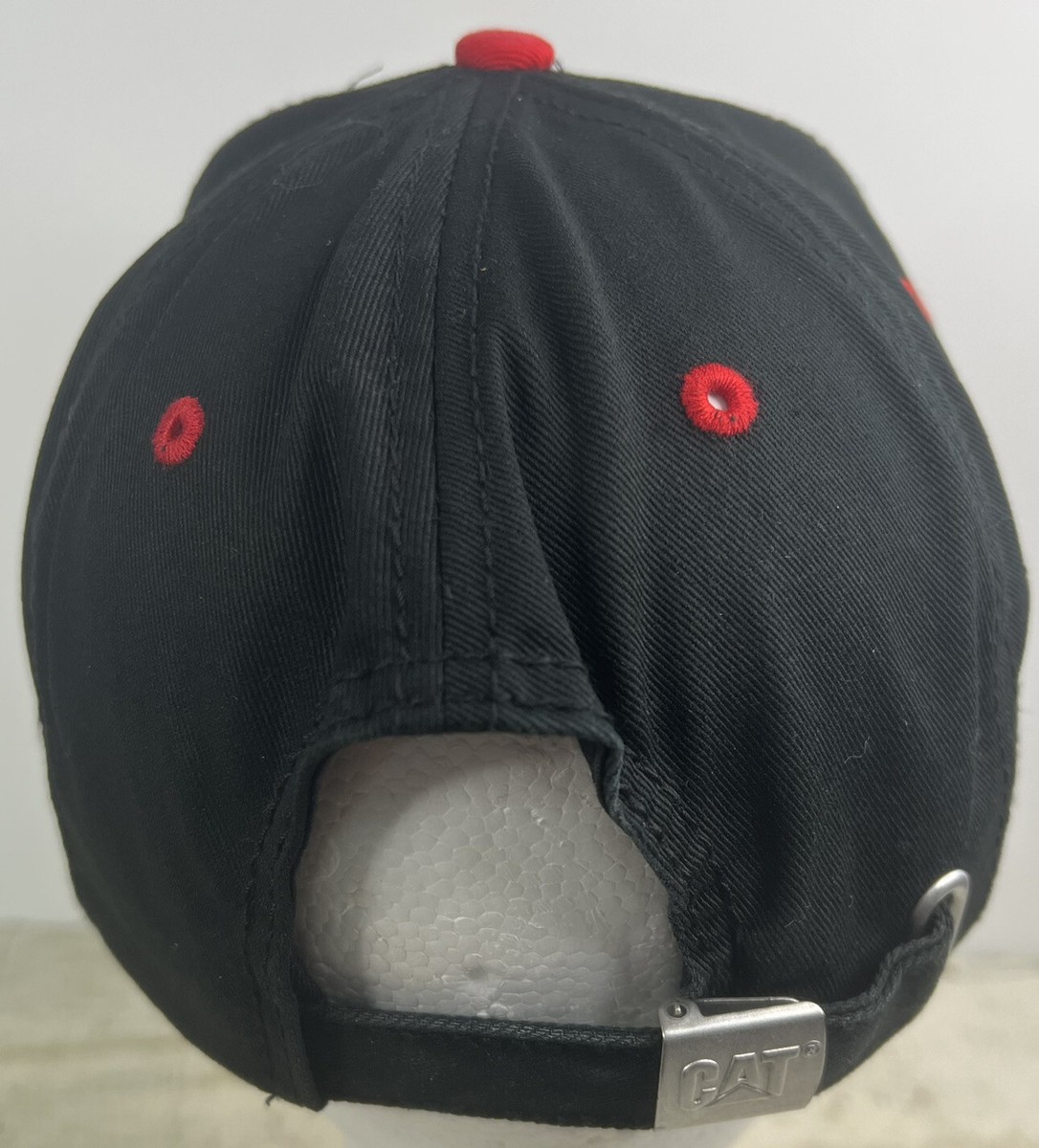 CAT Caterpillar Ball Hat Cap Black w/Red White Blue Stars N Stripes  Strap Back View 4