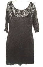 Vintage 90s Black Lace Stretchy Dress Sam & Max Small Rocker Glam Goth LBD