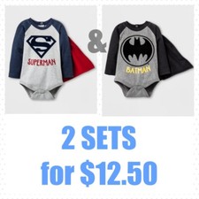 New Baby Boys Superhero Bodysuit with cape - Size 3 6 9 Months Superman Batman
