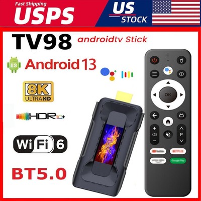 TV98 8K Android 13.0 Smart TV Stick 2.4G+5G WiFi6 TV Box Ultra HD Media Player