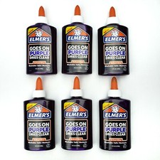 Lot 6 Elmer's Liquid School Glue Washable Goes On Purple Dries Clear 5 oz each