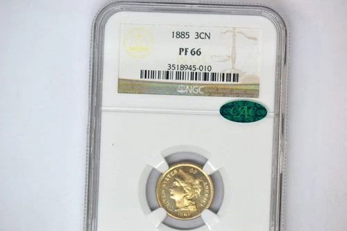 1885 Three Cent Nickel- NGC PF-66  CAC.   Superb Rare Date.