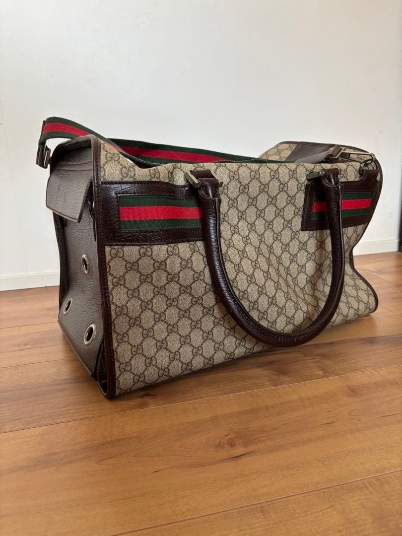 GUCCI GGスプリーム ペットキャリーバッグ GUCCI GG Supreme Canvas Leather Pet Carrier Bag Brown Red Unisex