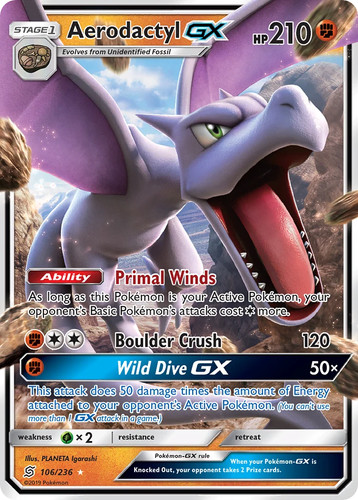 Pokemon Aerodactyl GX Sun & Moon: Unified Minds 106/236 Holofoil NM Ultra Rare