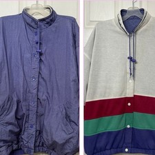 VTG British Mist Reversible Rain Windbreaker Jacket Sz L Purple Stripe Coat 80s