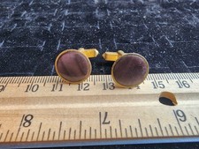 Vintage Swank Cufflink Set Gold Plate Polished Purple Stone Used