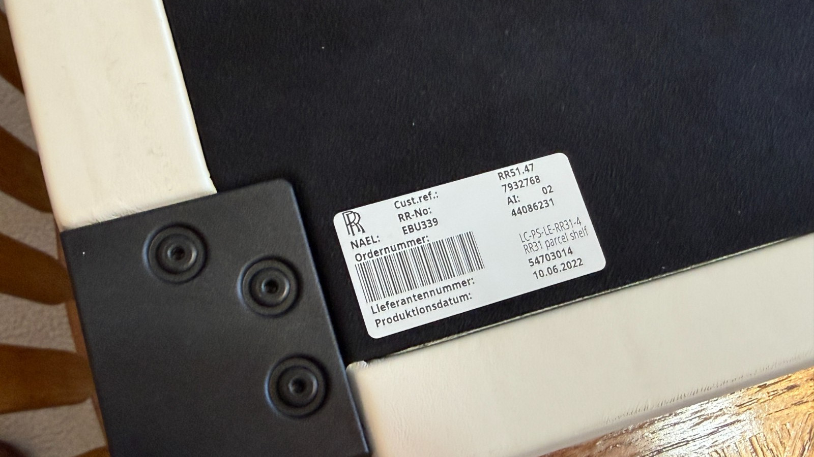 Rolls Royce Cullinan Parcel Shelf White Genuine OEM