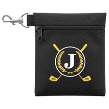 Golf Tee Bag Pouch with Initial for Men,Waterproof Golf Gifts Black Initial-J