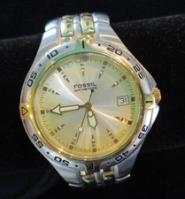Fossil 100 Meter Men's Watch PR-5200 Gold Silver Repair of Parts NR