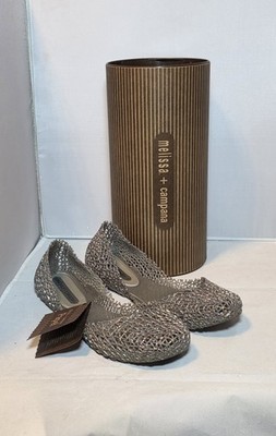 Melissa Campana Papel Ballet Flats Womens Size 9 Glitter Silver Jelly Shoes
