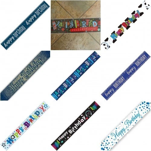 SIMON ELVIN MENS BIRTHDAY BANNER - BOYS PARTY DECORATION - blue FOOTBALL -- FAST DISPATCH