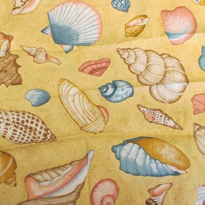 Large Seashells Print Cotton Fabric On Yellow by Cranston 18'' x 44 craft quilt