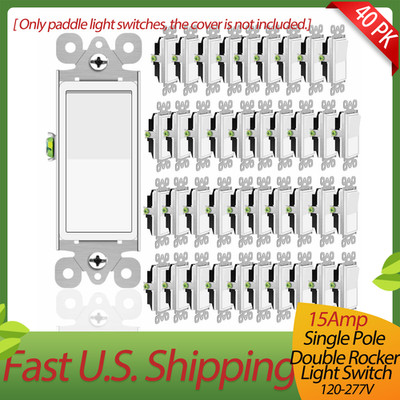 40 Pack Greencycle 120V-277V Single Pole Rocker Light Switch,Home & Office,White