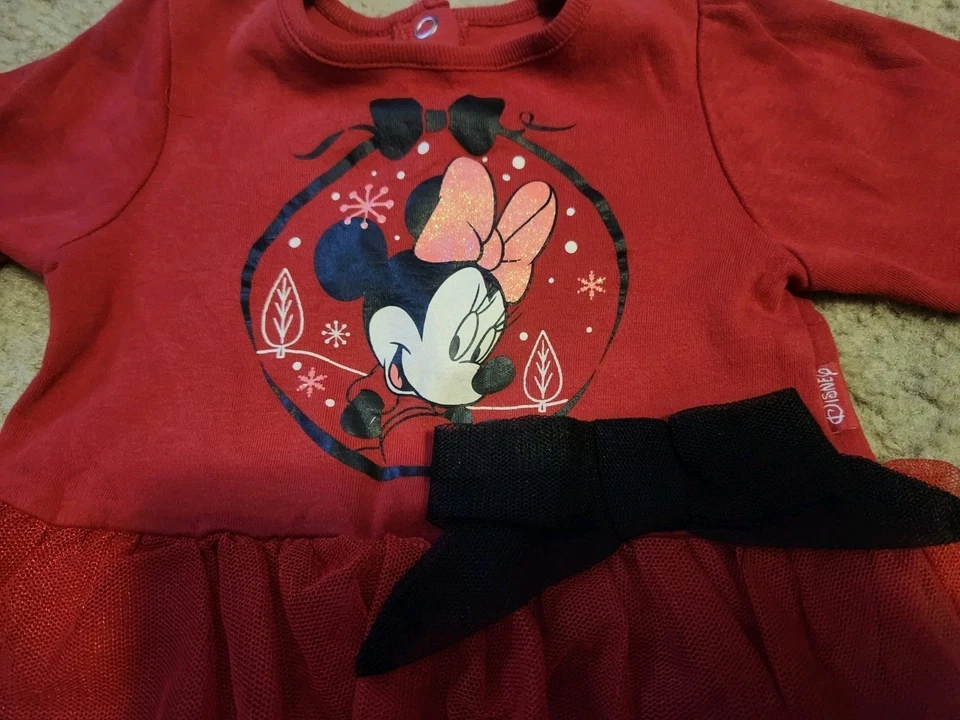 红色女孩迪士尼裙子衬衫米妮快乐假日圣诞节 3M — 第 2/4 张图片