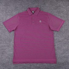 FootJoy Polo Shirt Mens Large Pink Striped Golf Performance Stretch 1922 Logo