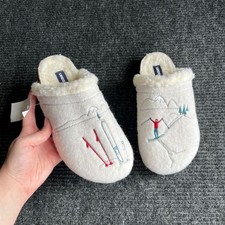 Lands' End Womens Felt Ski Embroidered Scuff Slippers Ivory slip on casual 6