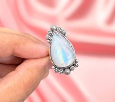 Moonstone Rainbow Ring Silver Ring 925 Sterling Silver Ring Women's Jewellery