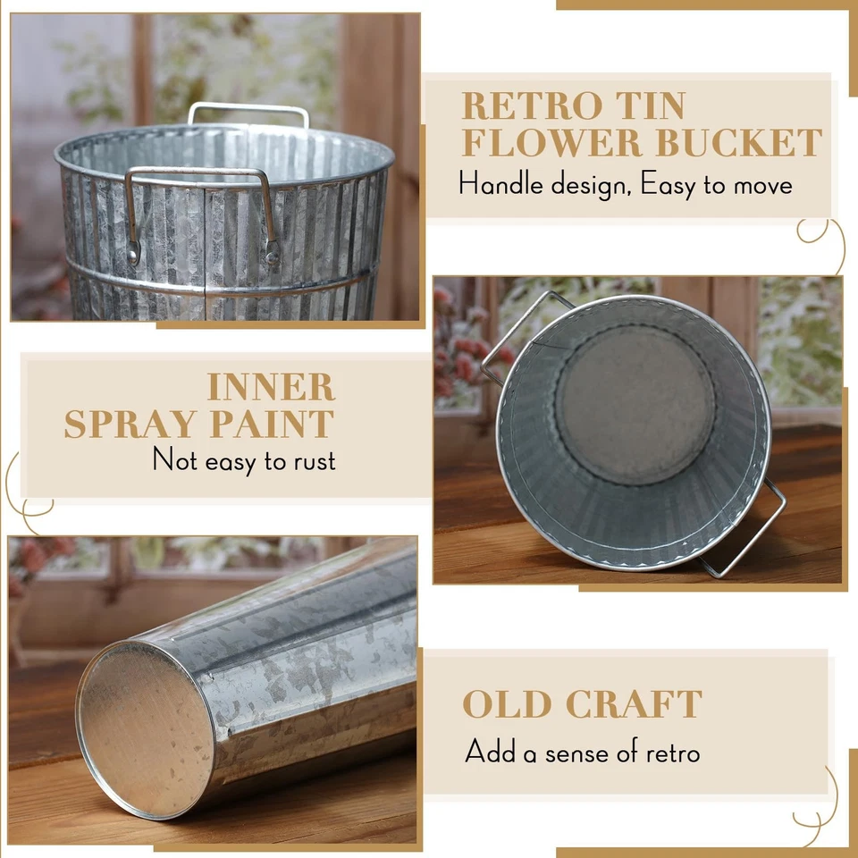 6 Pcs 12 Inch Galvanized Flower Buckets Metal Flower Vases with Handle Farmho... - Image 3 of 4