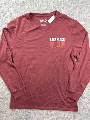 Mad Engine Mens Large Burgundy Long Sleeve Lake Placid Ski Club T-Shirt