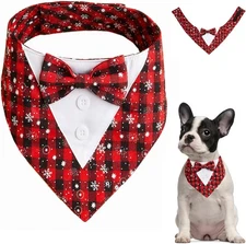 Christmas Dog Tuxedo Bandana, Red Plaid Chritstmas Pet Costume Formal Medium 