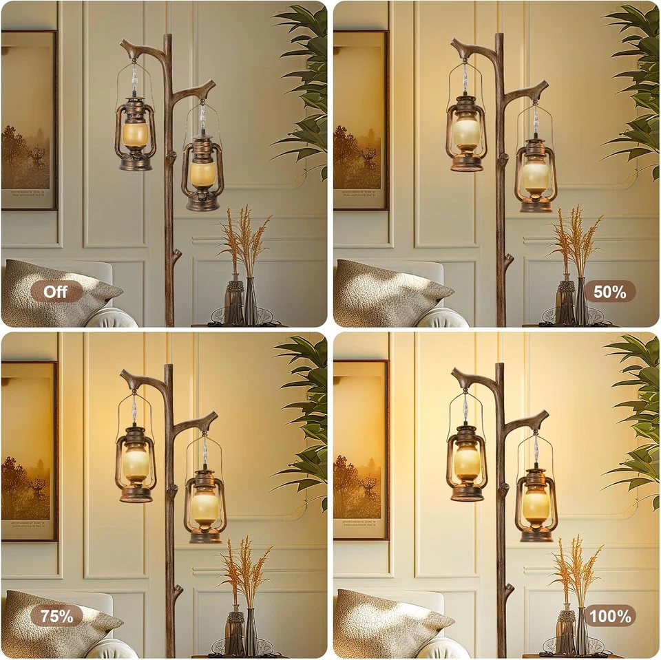 68" Rustic Farmhouse Wood Floor Lamp Tree Trunk Standing Lamp Lantern Dimmable - Image 3 of 4