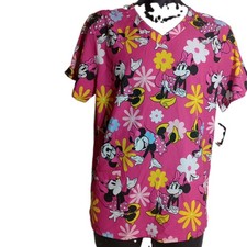 Disney Minnie Mouse Scrub Top V Neck 2 Pocket Polyester Size Medium New