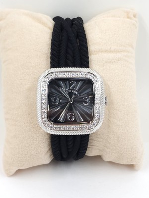 Judith Ripka Black Silicone Strap Stainless Steel Watch