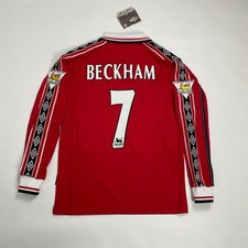 1998 Man United Home Retro Jersey Beckham #7 Long Sleeve Vintage Red Icon