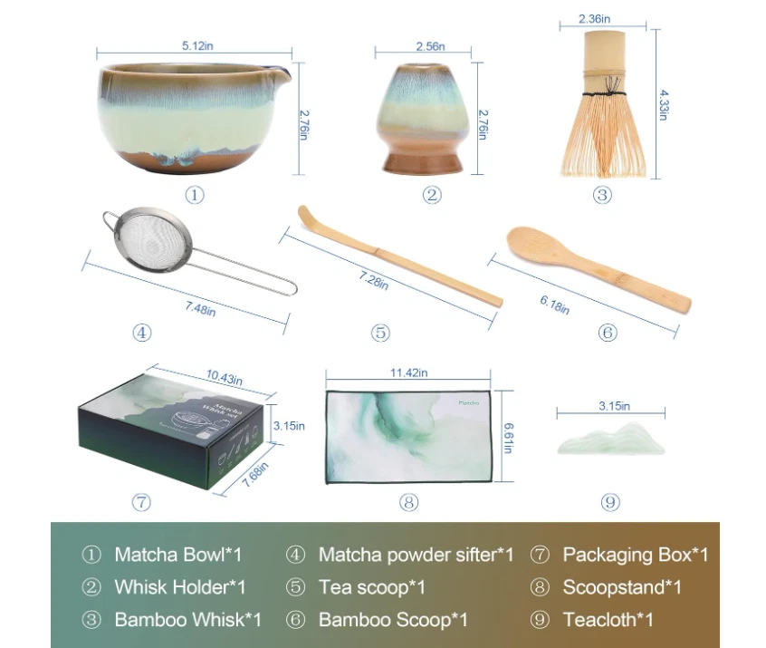 Matcha Whisk Set for Tea Lovers 8Pcs - Ceramic Matcha Tea Set with Bamboo Whisk - Image 2 of 4