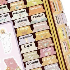 Laminated Bible Tabs with Stickers for Women Men, Christian, Pa02 Color