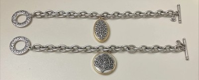 Hallmark Crown Heavy Link Charm Bracelet Lot Silver Tone Gold Tone Toggle Clasp