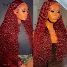 99J Burgundy Deep Wave 13x4 Lace Frontal Human Hair Wig Brazilian Transparent