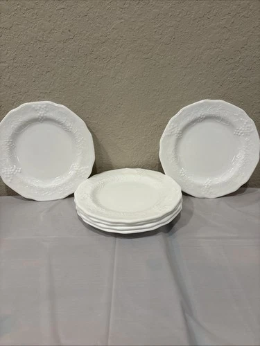 Set Of 6 Vintage Indiana Colony Harvest Grape White Milk Glass Bread Plates 8in
