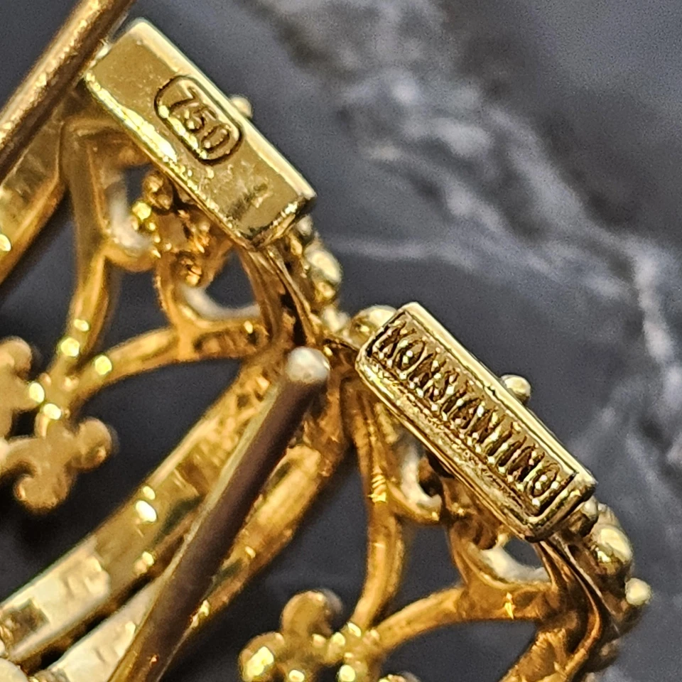 Konstantino 18k 750 Gold Hoop Earrings Filigree Open Work Design Huggies 1/2" 8g - Image 4 of 4